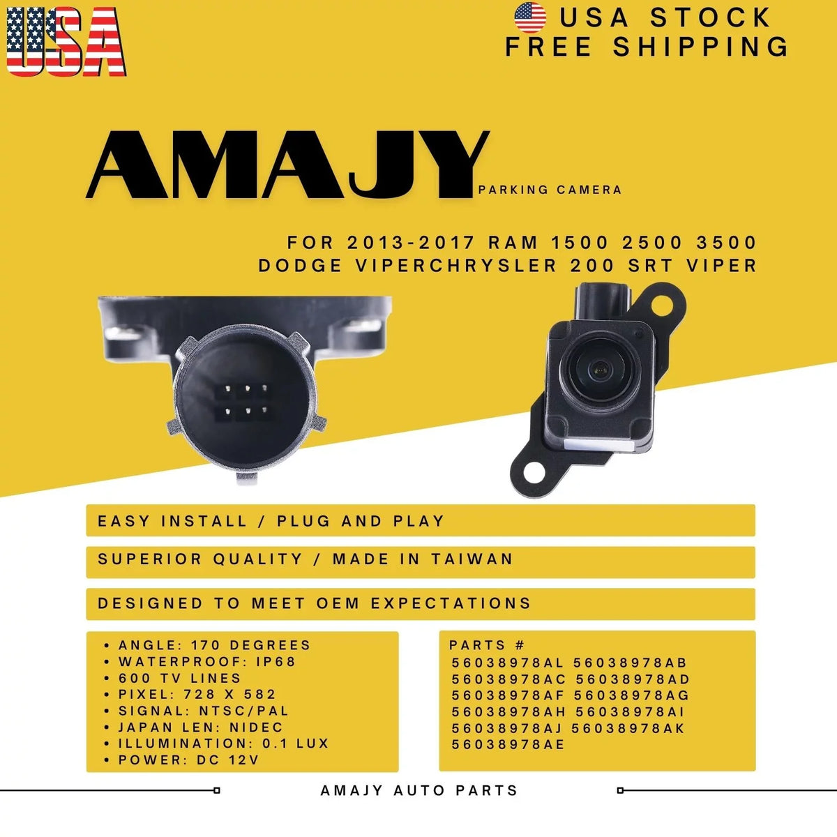 56038978AH 56038978AL Viper Ram 3500 56038978AK 56038978AG for Viper 56038978AB Camera 56038978AJ Dodge 13-17 1500 56038978AF Backup 56038978AC SRT 56038978AI 56038978AD 2500 Replaces 56038978AE