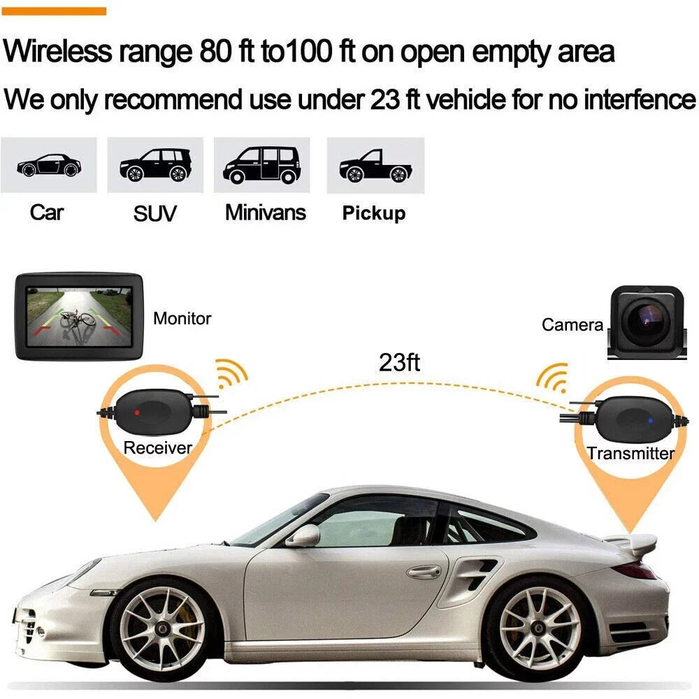Monitor Vision 7" Wireless Backup View Camera Parking Rear Night Car System HD