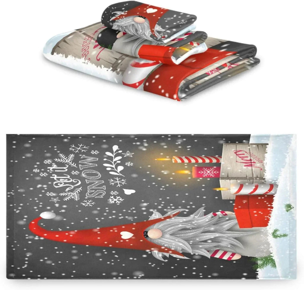 Bathroom of Gym Christmas for Bath 3, Washcloth Soft Set Highly with Towel Towels Absorbent Wellsay Towel Hotel Hand Spa Towel, and Gnome