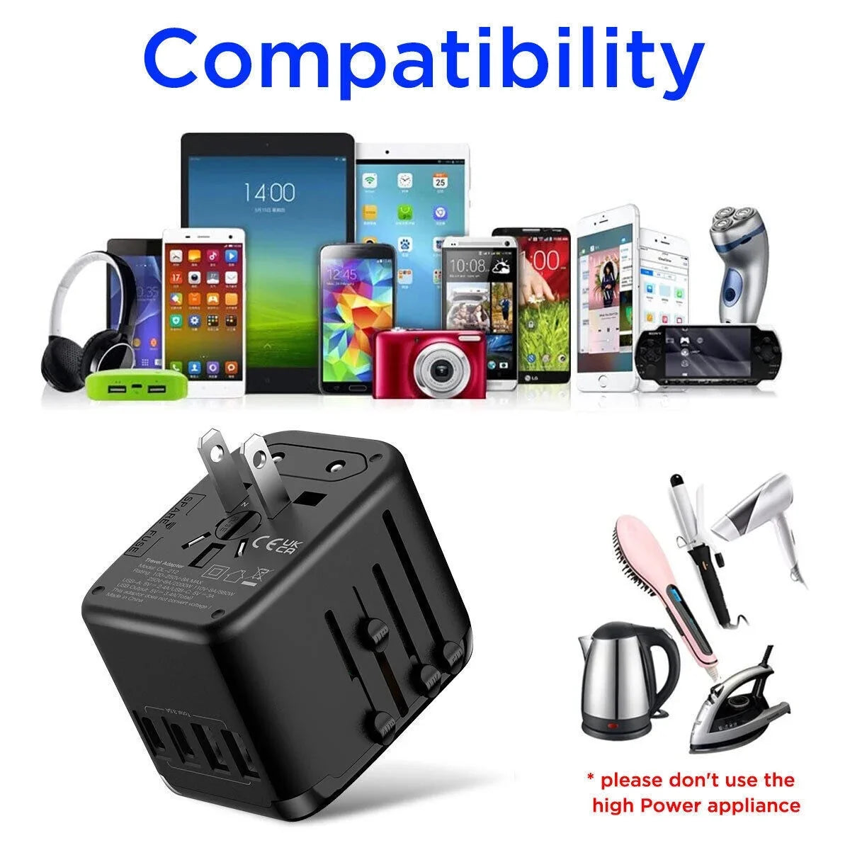 2 Universal Plug USB+2 Power C Travel Outlet USB AICase Adapter Converter International