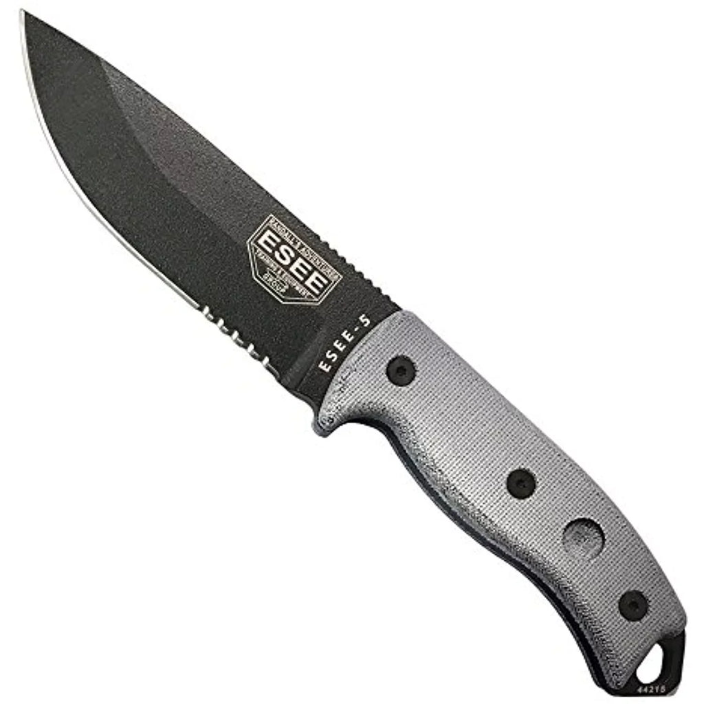 1095 Carbon Natural & 5S-E Fixed Black Blade ESEE Serrated Knives Steel Micarta Knife