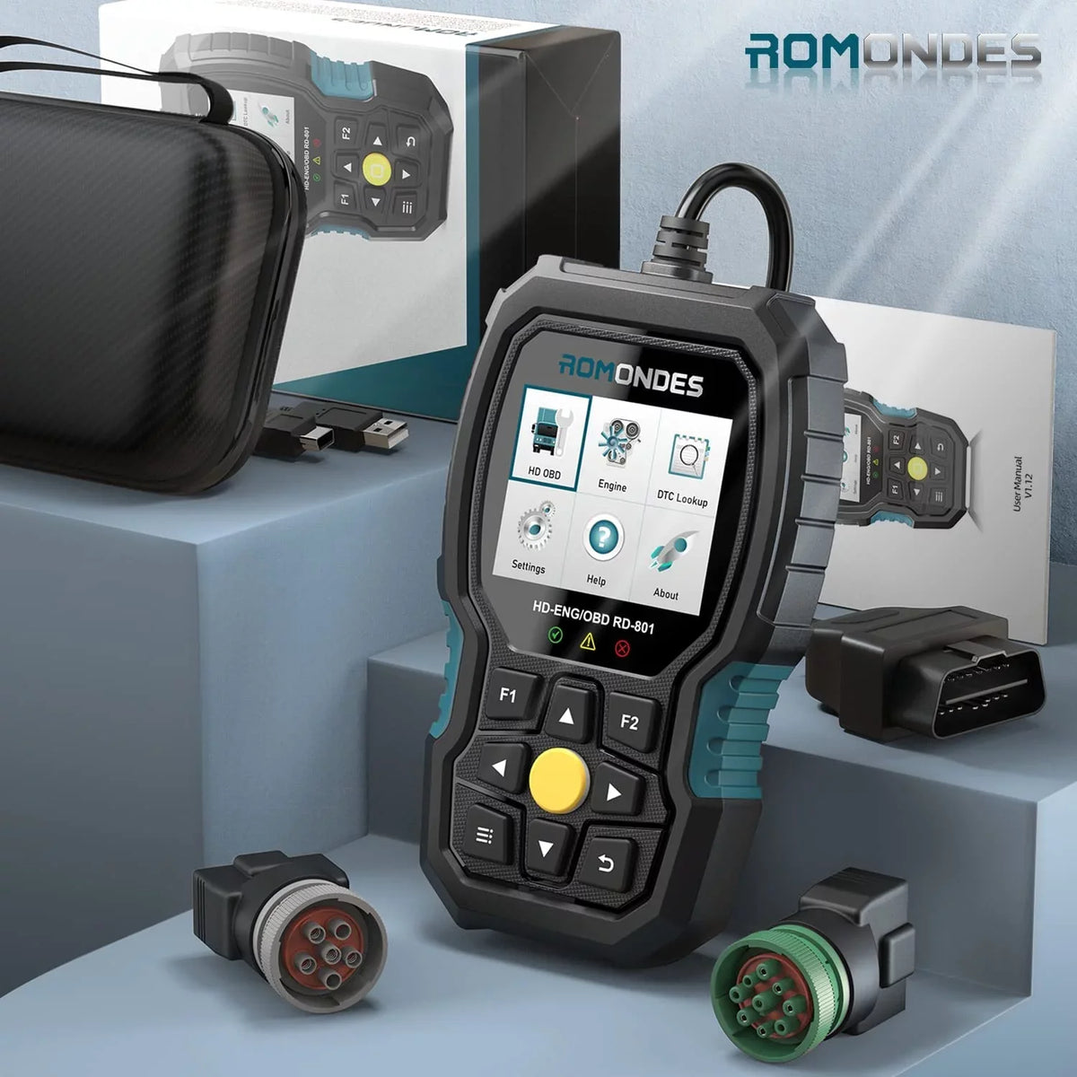 Fuso, Code RD801 1 Romondes Tool UD Auto , & for Scania, Diesel Scanner OBD Check OBD2 Truck 2 Cummins, Truck Heavy DAF Tool OBD Car Engine Diagnostic in Hino, Man, Reader HD Scan EOBD Scanner Duty