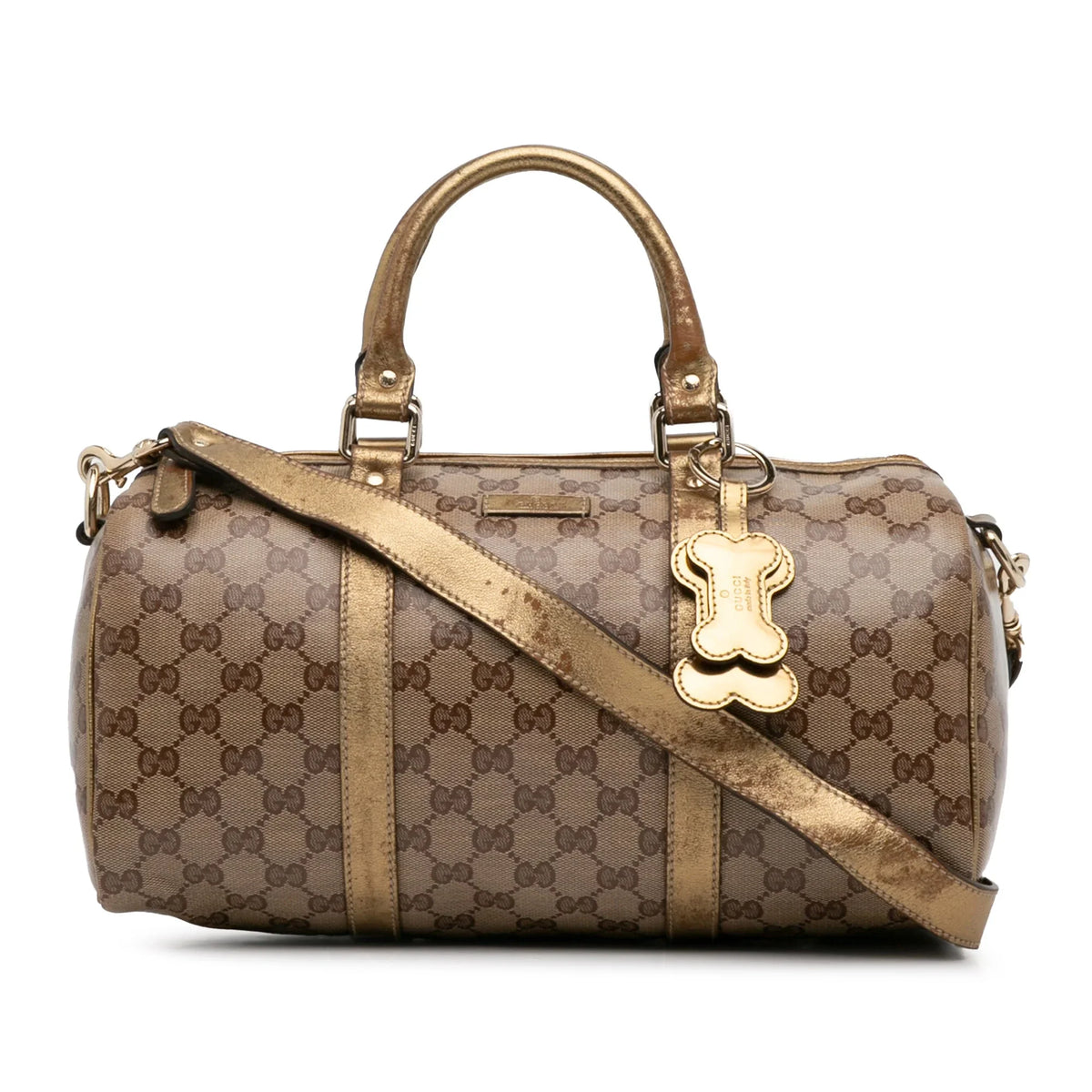 (Fair) Canvas Authenticated Fabric Coated GG Gucci Pre-Owned Unisex Satchel Brown Joy Crystal