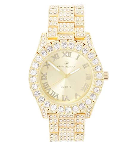 Numerals Iced ST10327LA (Gold-Gold) Raymond - Big Rocks Fully Out Blinged Dial Hop Roman Charles Women's with Hip Out Wristwatch