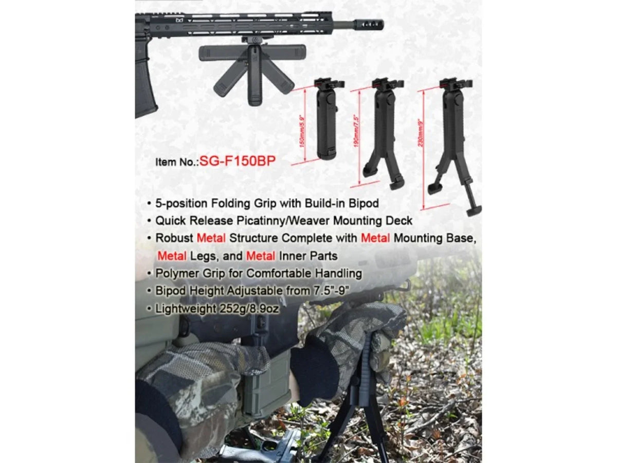5-position Bipod Folding Gears Grip Lion Bipod, Black QR