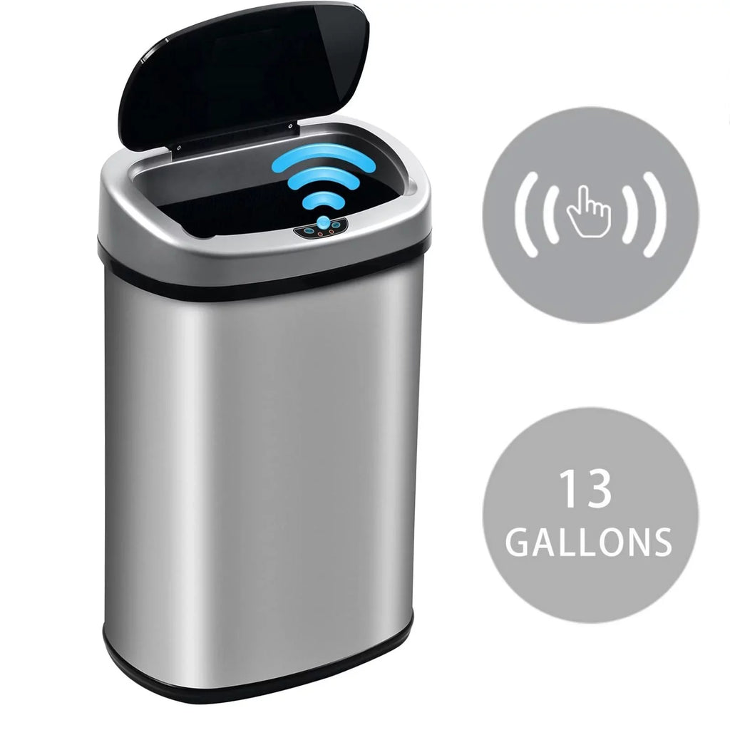Office Can Touch-Free Trash Waste with Steel Automatic Silver Motion Home, Lid, Anti-Fingerprint Bin Designed Kitchen for Garbage Stainless Gallon NiamVelo Can with Sensor, 13 Mute &