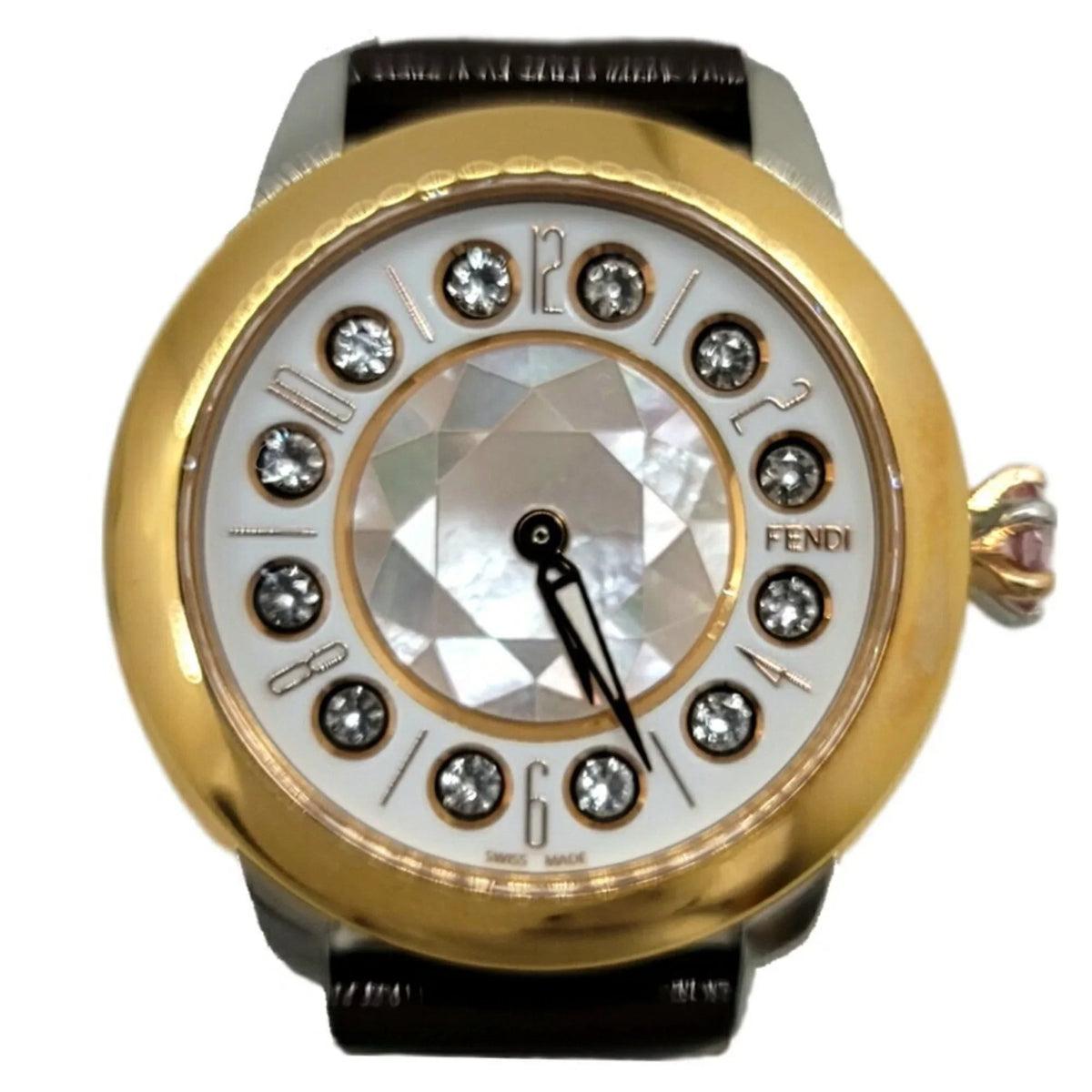 Colors Quartz Spinel Enamel 3 FENDI Eye Women's Topaz Shell Pre-Owned Brown Watch New) Black SS Fendi Fashionable Clock Shine Belt (Like
