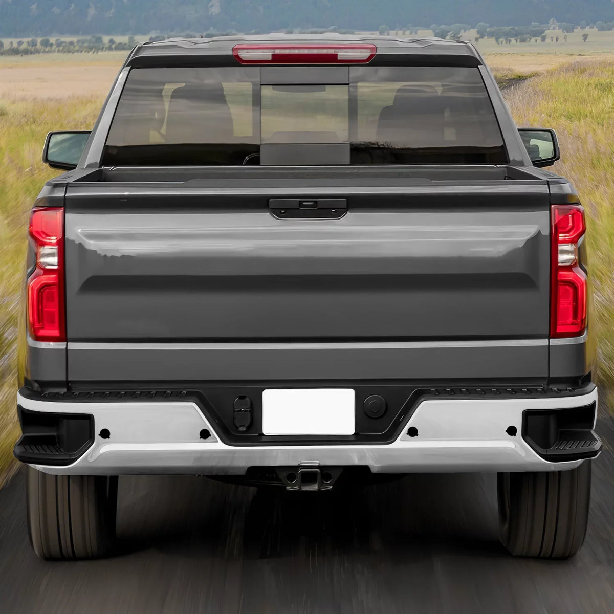 Rear Sierra Parking With 2019-2023 Step DNA Silverado For Holes STEPBUM-10068 Motoring Chrome Sensor Bumper
