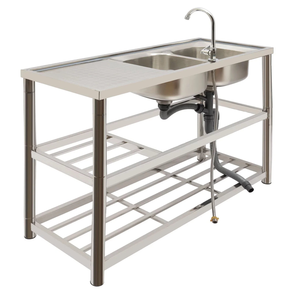 with Double Prep Faucet+Drainpipe Kitchen Stainless Steel Basin Freestanding Bowl Sink Utility & Sink Aiqidi Commercial Restaurant