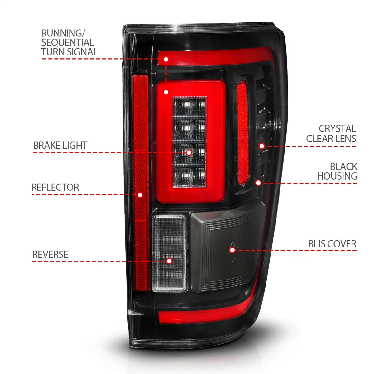 SUPER Taillights F-150 - Cover Black LED Ford 2022 21-23 Fits FORD F150 select: Housing 2021 Signal FORD w/BLIS ANZO CAB F150, Seq.
