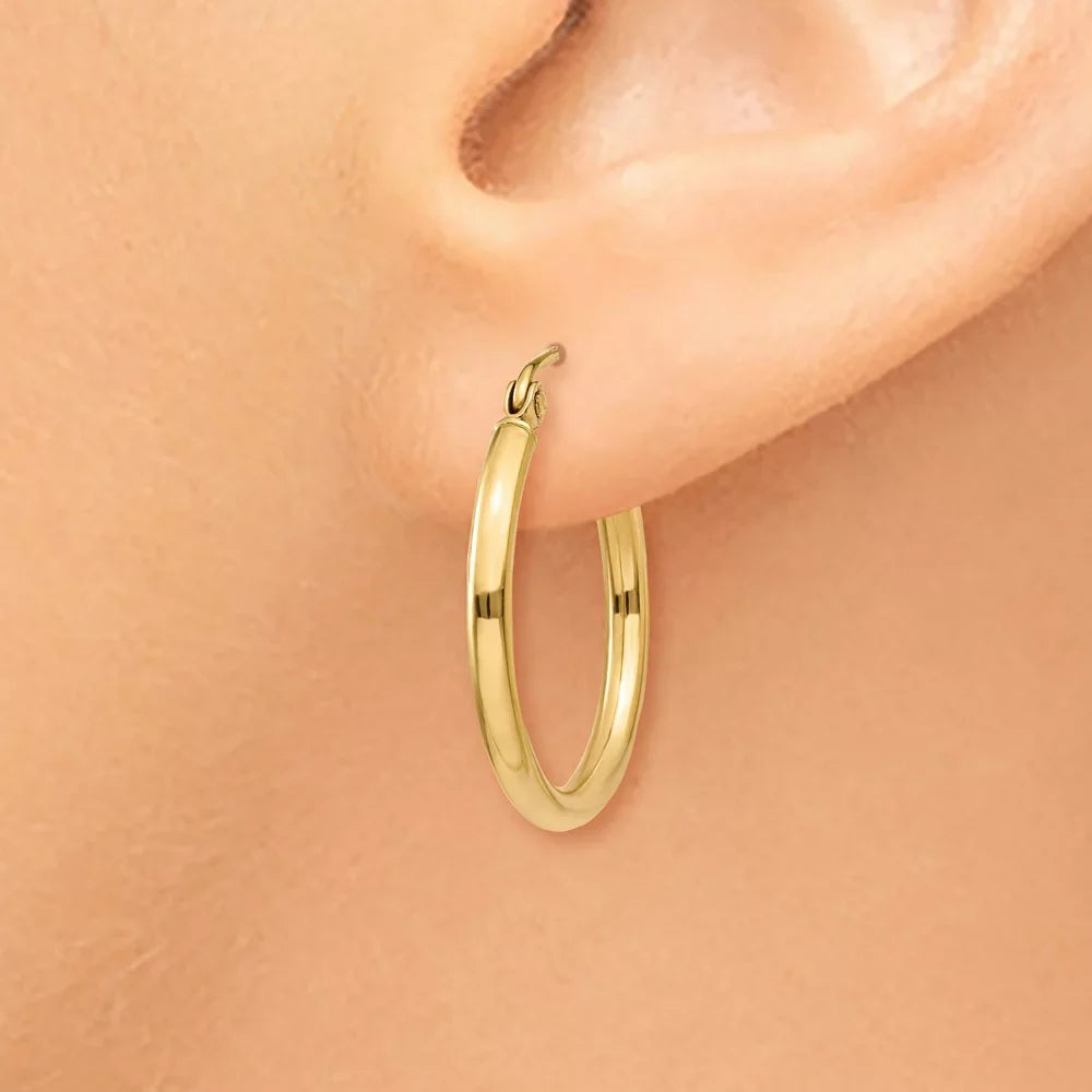 Tube Real Teens; Gold Earrings; Hoop 2mm for and Adults Polished Men and Women for 14kt Yellow