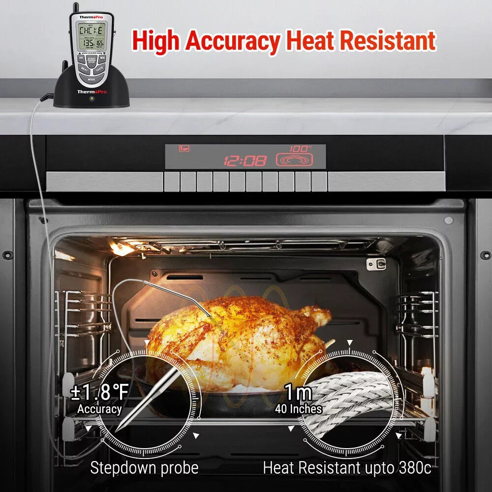 BBQ Food Probe LCD Kitchen Cooking Wireless ThermoPro, Grill Remote Meat Smoke, Oven Thermometer