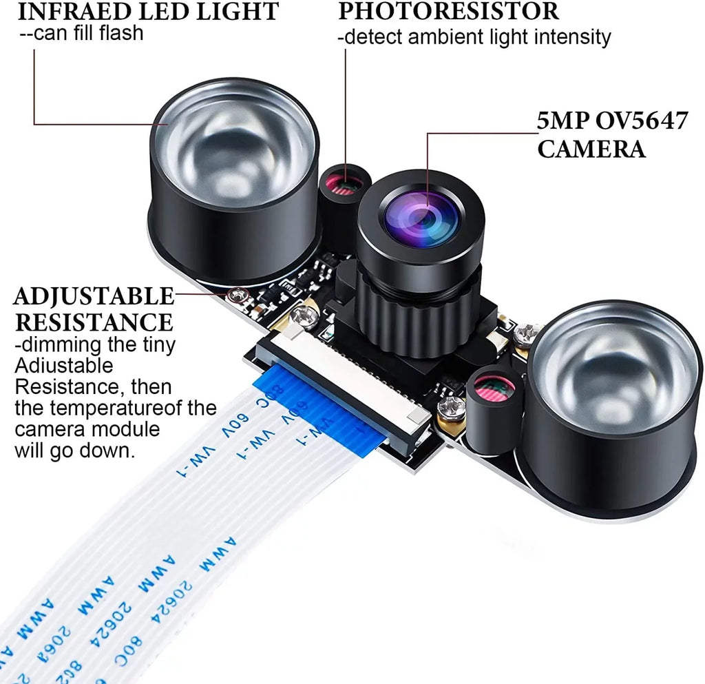 Webcam Vision Camera Compatible OV5647 Adjustable-Focus Module 1080p Video 5MP Raspberry 4 Camera Night Pi