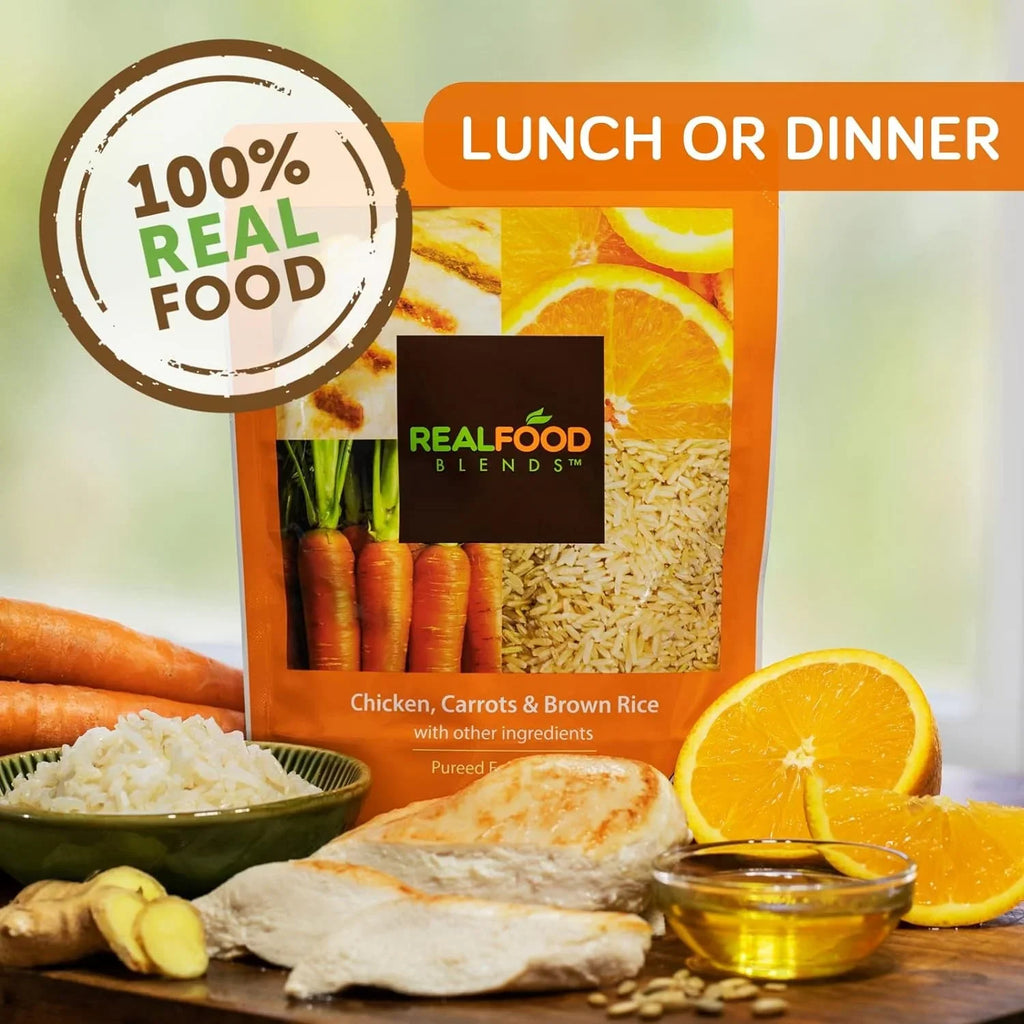 for 9.4 People Meals Chicken, & Orange (Pack Food - Fed 12) Real - of Oz Blends Carrots - Pouch Rice Brown Tube