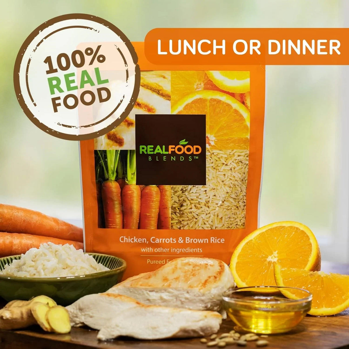 for 9.4 People Meals Chicken, & Orange (Pack Food - Fed 12) Real - of Oz Blends Carrots - Pouch Rice Brown Tube