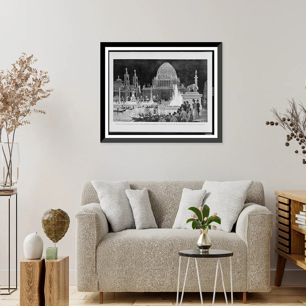 17-7/8" grand administration the fountain Exposition. 21-7/8" and the court Framed MacMonnies's building.drawn Charles Print, at of by electrical night. illumination Historic Graham., Columbian x