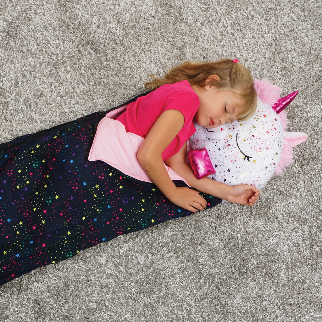 Happy One, Sleeping in Unicorn Pillow Nappers Plush and Toy Sack