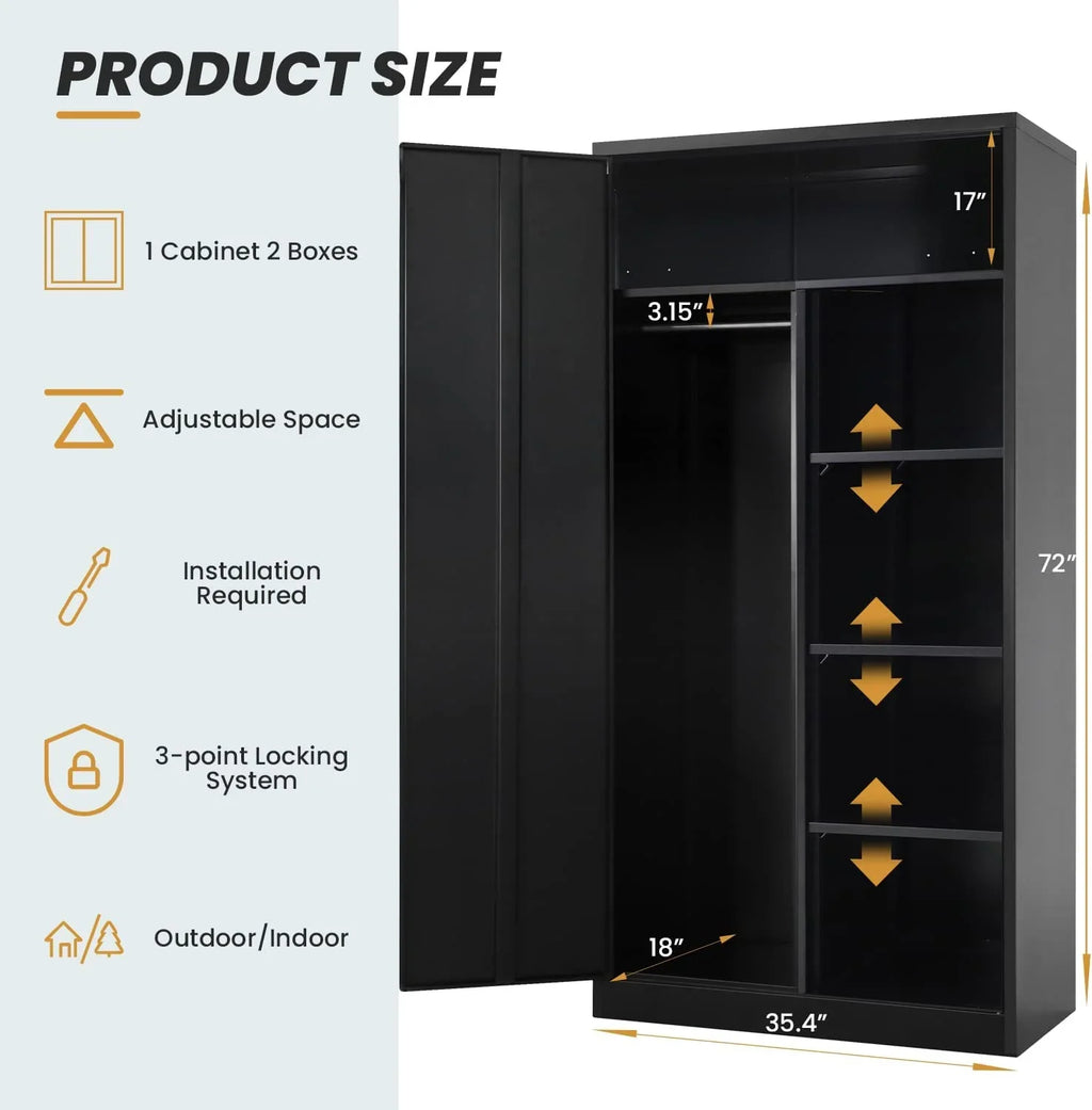Clothing Metal and Office Employee Cabinet Lock Locker Freestanding Steel Door Shelves Coat (Black) Cabinets for Locking Garage Wardrobe with Home 72'' with HOOMHIBIU