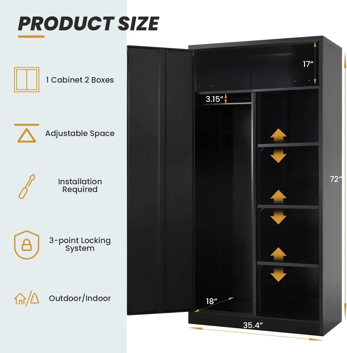 Clothing Metal and Office Employee Cabinet Lock Locker Freestanding Steel Door Shelves Coat (Black) Cabinets for Locking Garage Wardrobe with Home 72'' with HOOMHIBIU