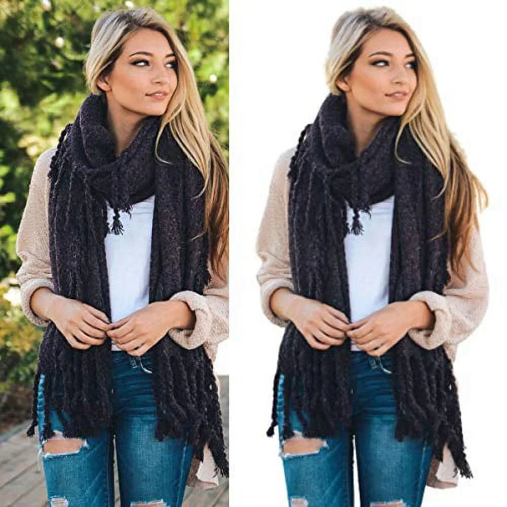 (Purple) Scarves Blanket Solid Tasseled Chunky Cozy Soft Pashmina Plaid Infinity women Lightweight Winter Quality Classy Scarf for Warm Oversized Scarfs Shawl