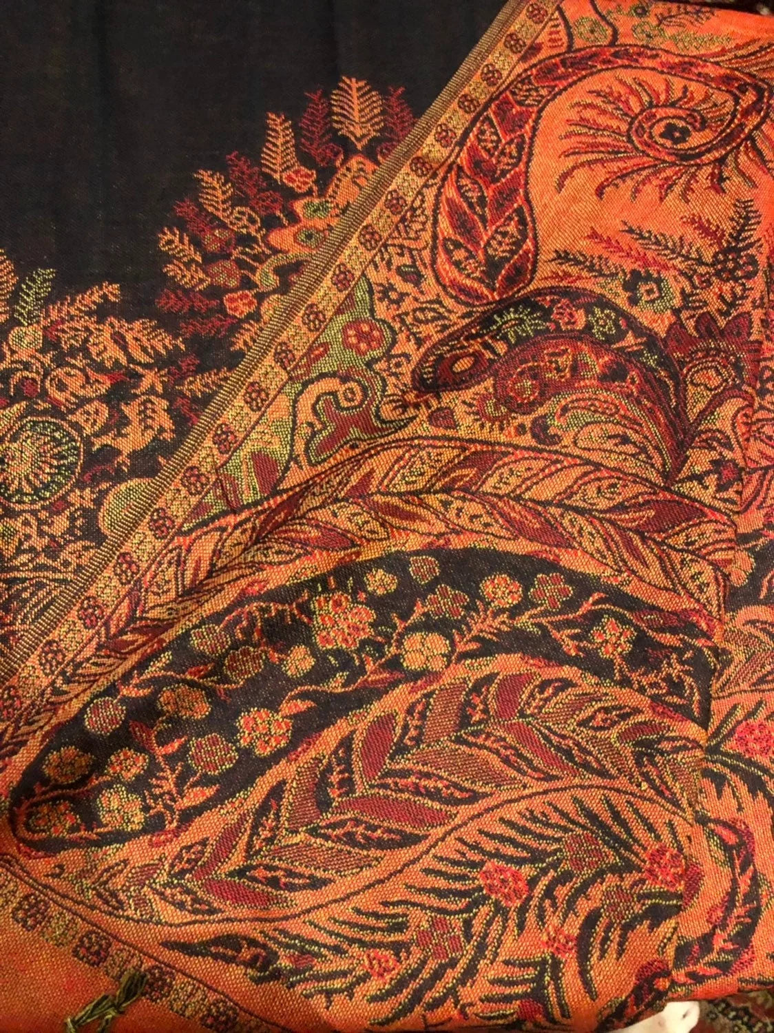 Pashmina Red Scarf Wrap Brocade Vintage Paisley Black
