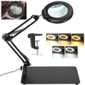 5 for 10X Craft, and Desk with Stepless Glass Magnifying 2-in-1 Dimmable, Lamp LED Sewing Magnifier with Magnifying Color Hands Painting, Free Work, Close Lighted Stand, Modes Clamp, Light