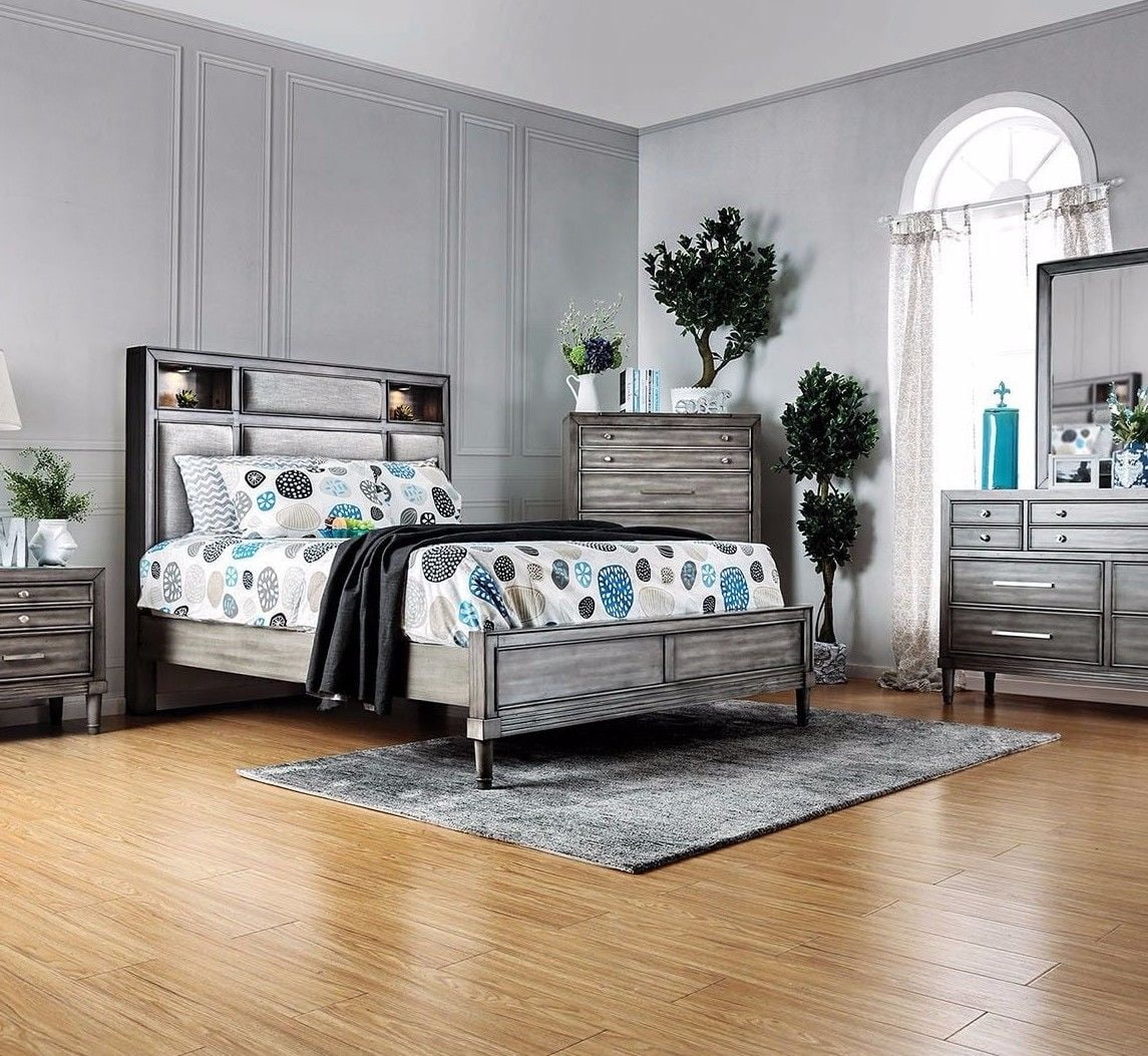 1pc Bed Eastern Transitional Finish Gray Bedroom King Furniture Size Style
