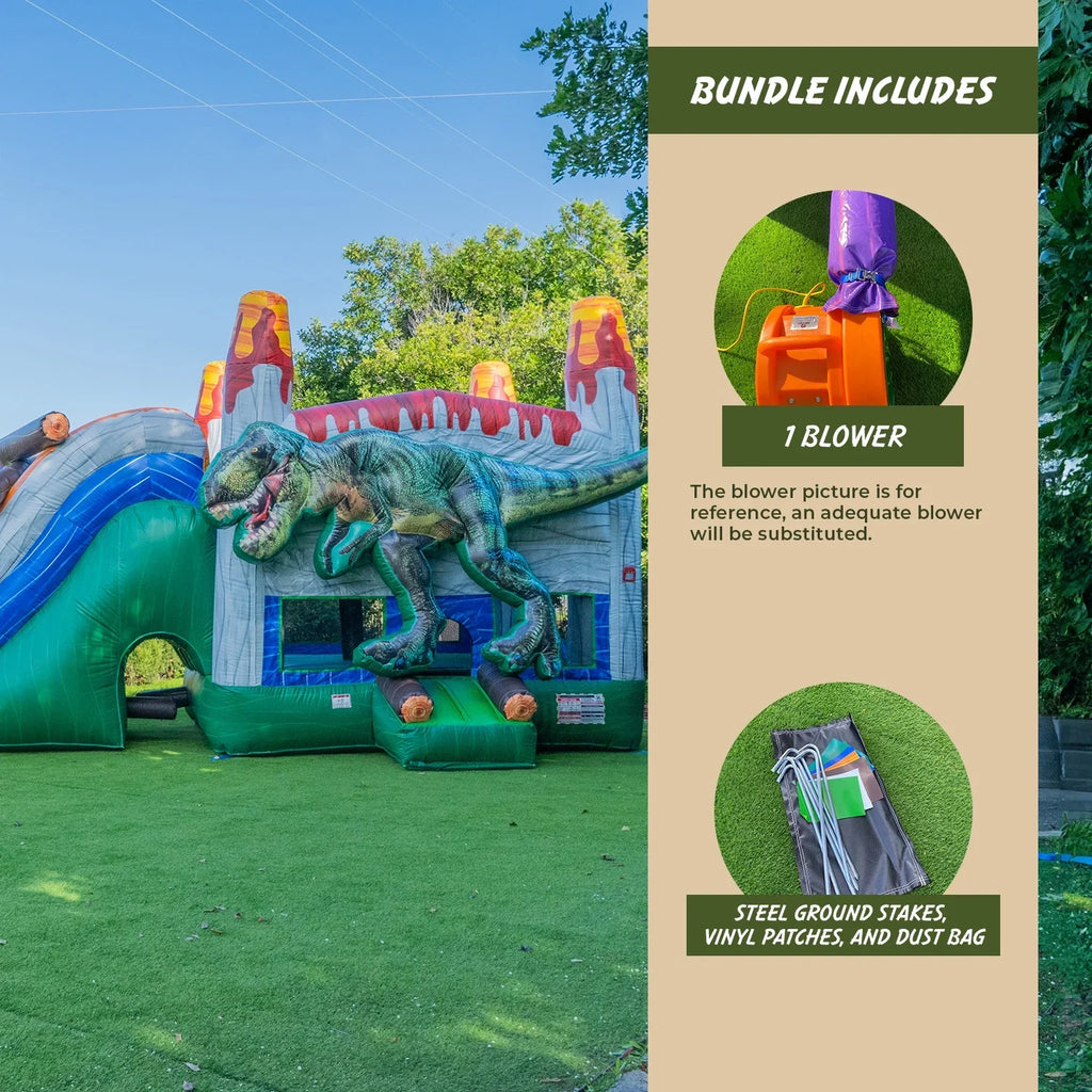 XJUMP Splash Slide T-Rex Kids Adults Combo Commercial Dinosaur for Water Air and Bounce Pool Blower), Inflatable Grade House (with with