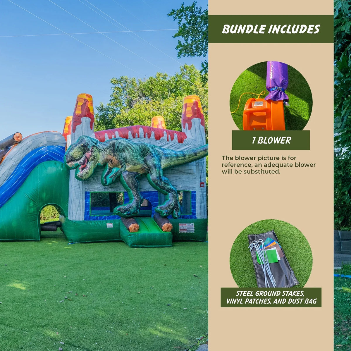 XJUMP Splash Slide T-Rex Kids Adults Combo Commercial Dinosaur for Water Air and Bounce Pool Blower), Inflatable Grade House (with with