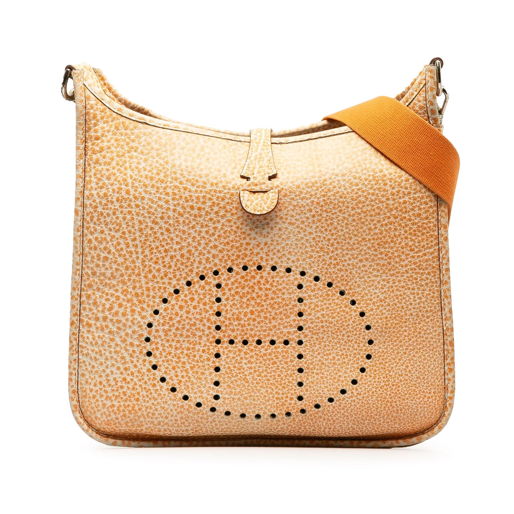 Unisex Evelyne Authenticated Orange Buffalo Leather Crossbody Hermès Pre-Owned PM Bag Dalmatian Calf I (Good)