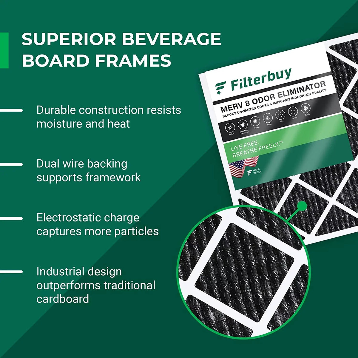 Furnace Pleated with MERV HVAC 8 AC Air (3-Pack) Filters 10x10x1 Activated Odor Carbon Eliminator Filterbuy