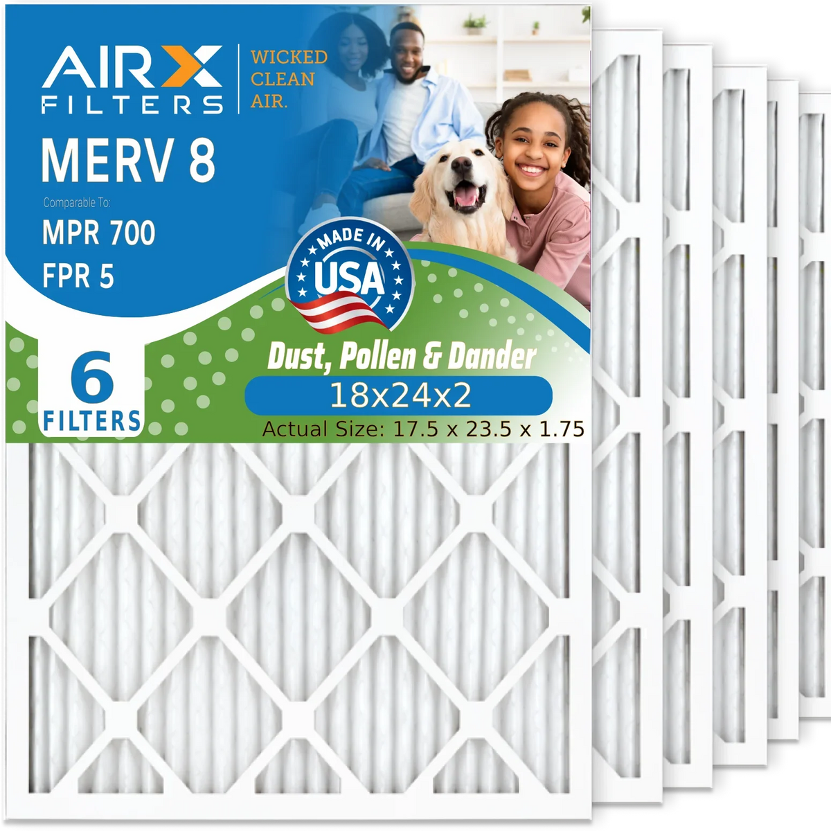 AC FILTERS Filter Pack to HVAC 700 USA WICKED FPR by Conditioner Filters Pleated Comparable AIR. Premium Air Furnace Filter 18x24x2 6 5 Electrostatic Made 8 & Air MPR 18x24x2 MERV AIRX CLEAN