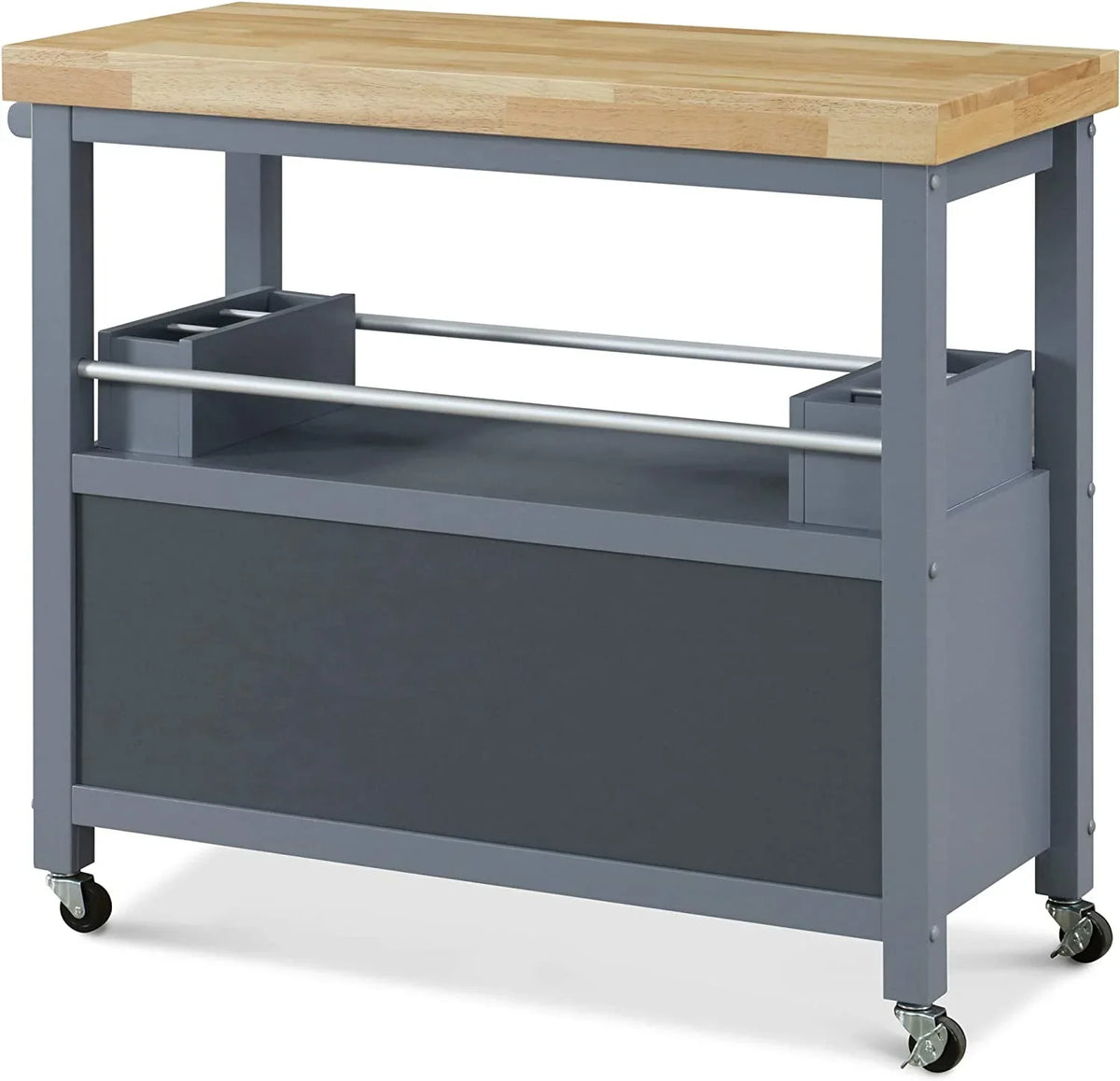 Wheels Apartment Cart Rolling Storage, With Butcher And Cabinet For Bar Portable Island Organization Block Kitchen Table, Anson Home Gray ,