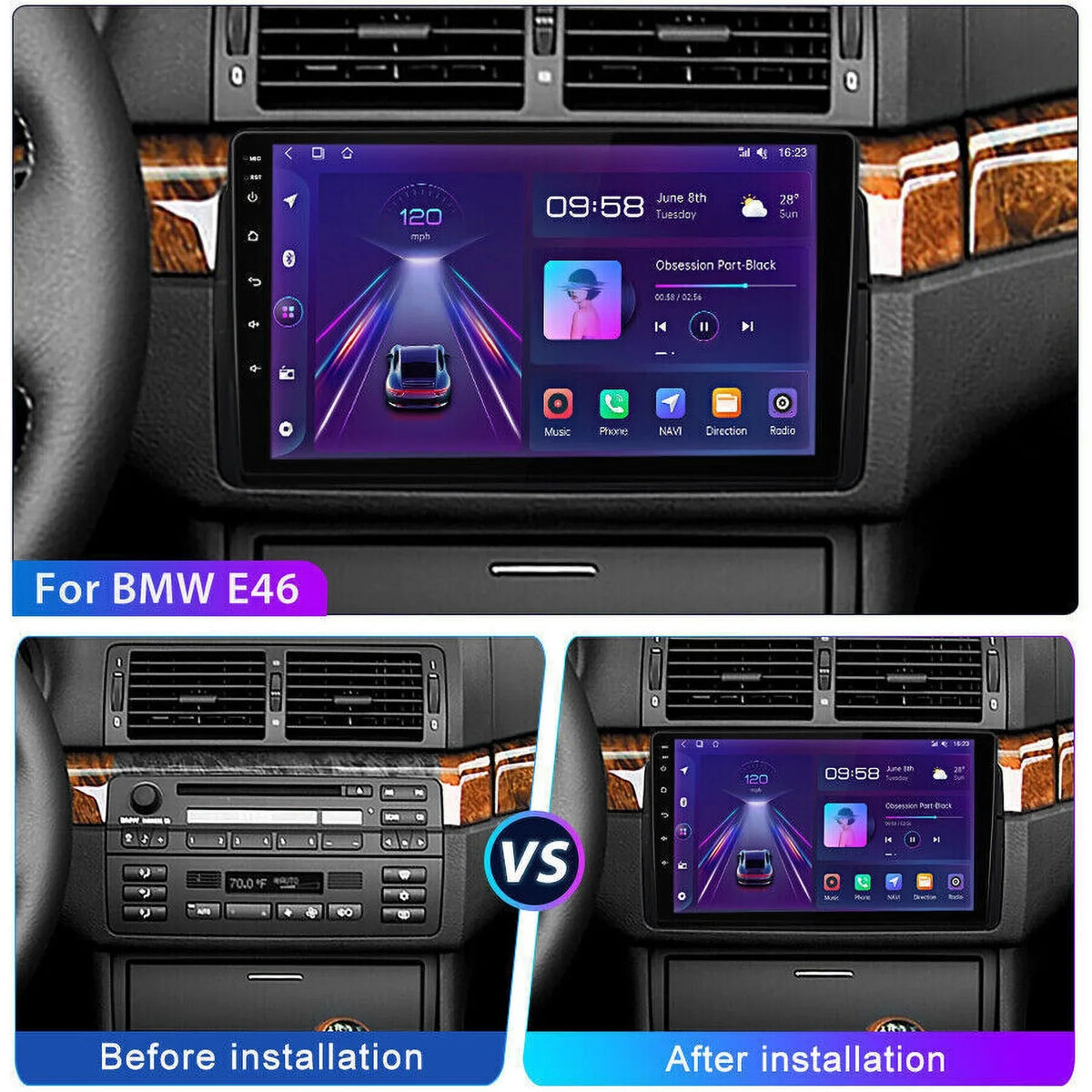 Car Apple USB WIFI Bluetooth GPS Stereo inch 2+32GB Touch E46 Android 12 FM Android RDS for M3 Carplay Auto 9 HD Radio Screen BMW