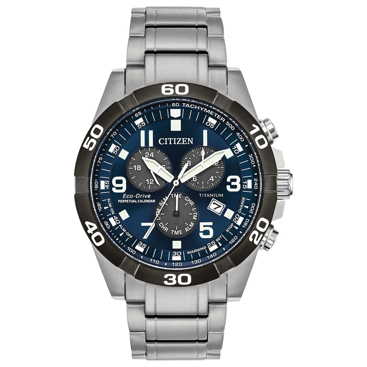 Men's Chronograph Citizen Eco-Drive Perpetual Titanium Calendar Watch BL5558-58L