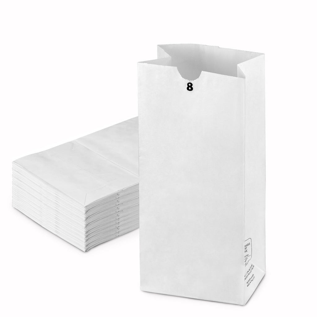 Durable x Paper 8 White Sack Pack] [200 Lunch Shopping 6.13 LB Barrel Grocery 4.13" 12.44 Retail x Bags