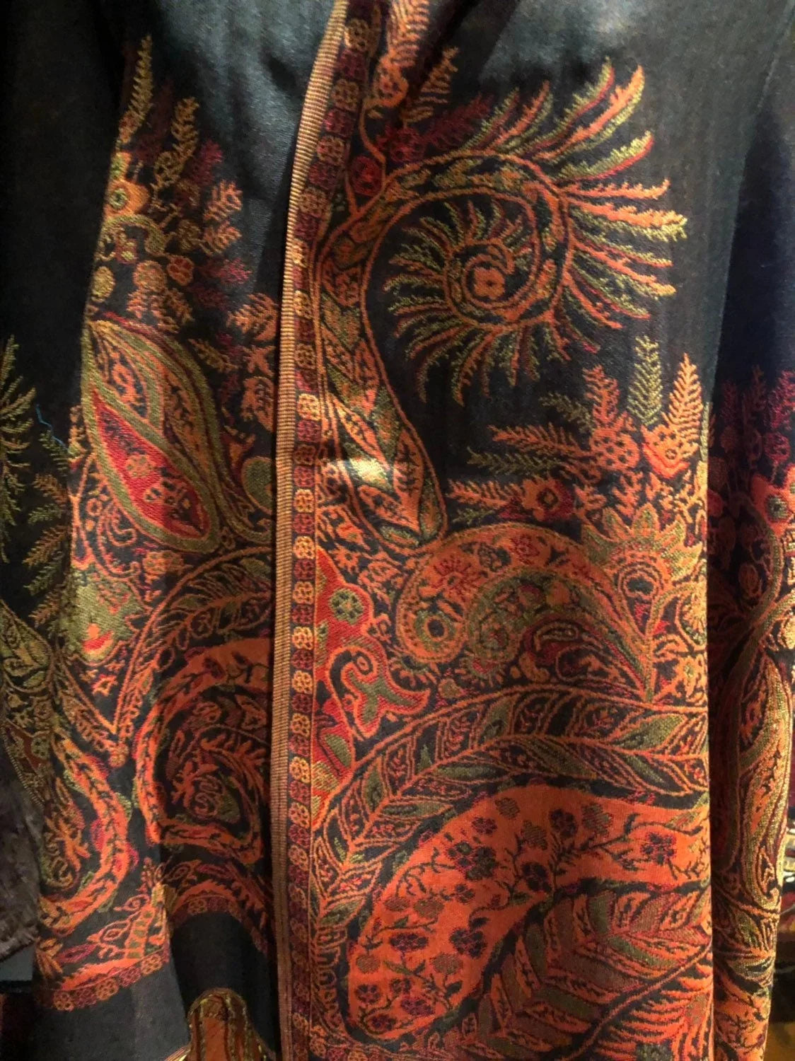 Pashmina Red Scarf Wrap Brocade Vintage Paisley Black
