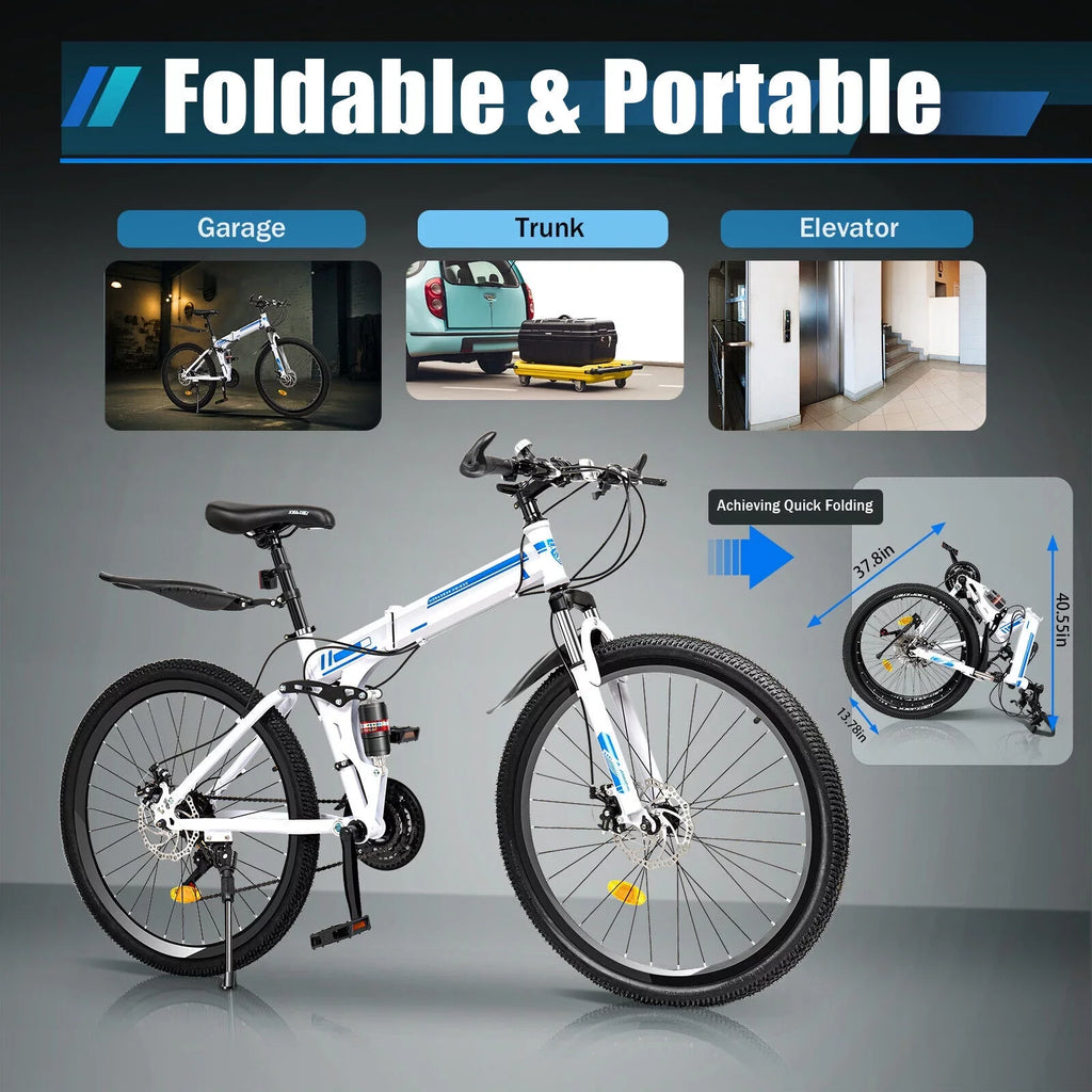 26" School Bike Bicycle Bikes Disc Brake Men Folding Dual SHZICMY Speed 21 Mountain MTB