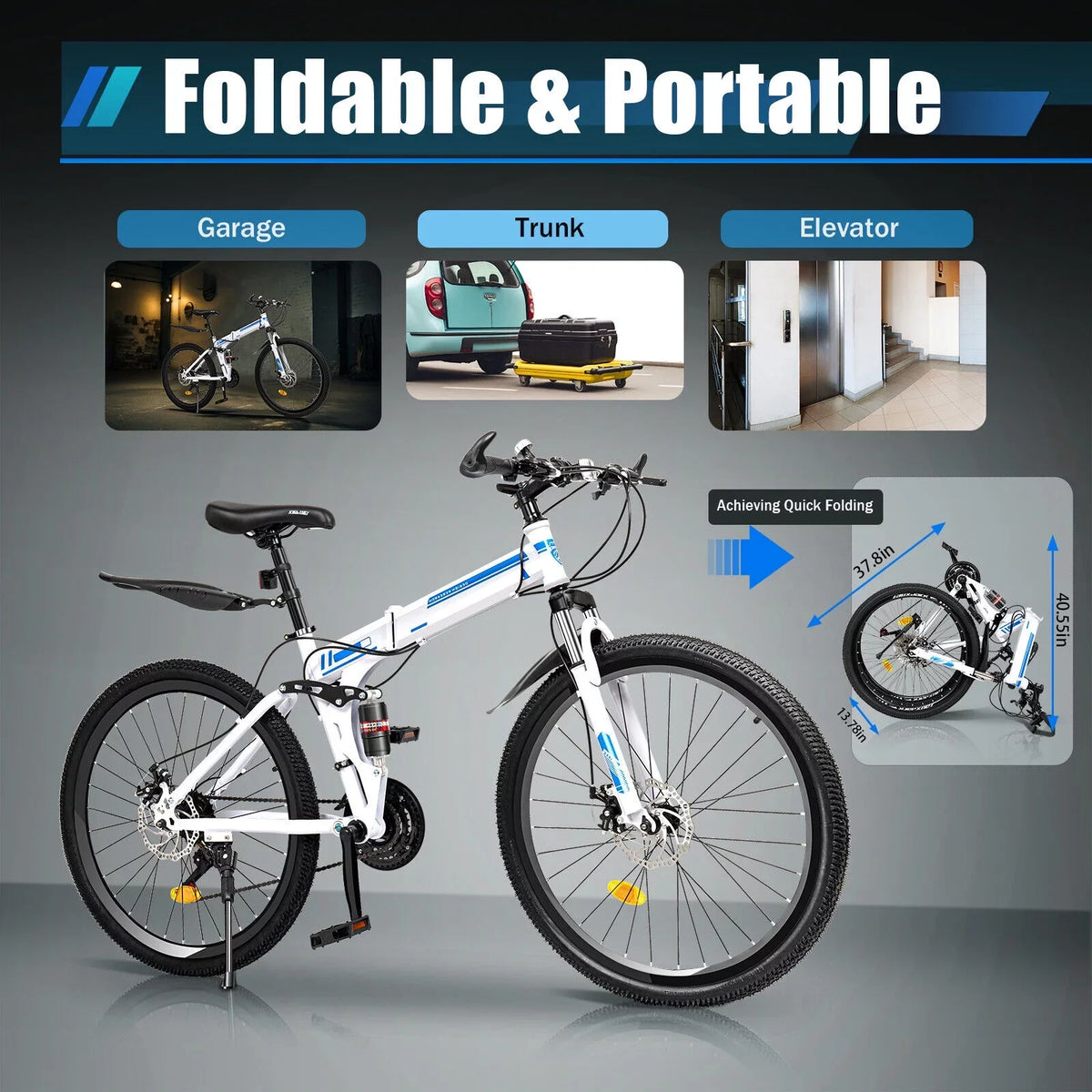 26" School Bike Bicycle Bikes Disc Brake Men Folding Dual SHZICMY Speed 21 Mountain MTB