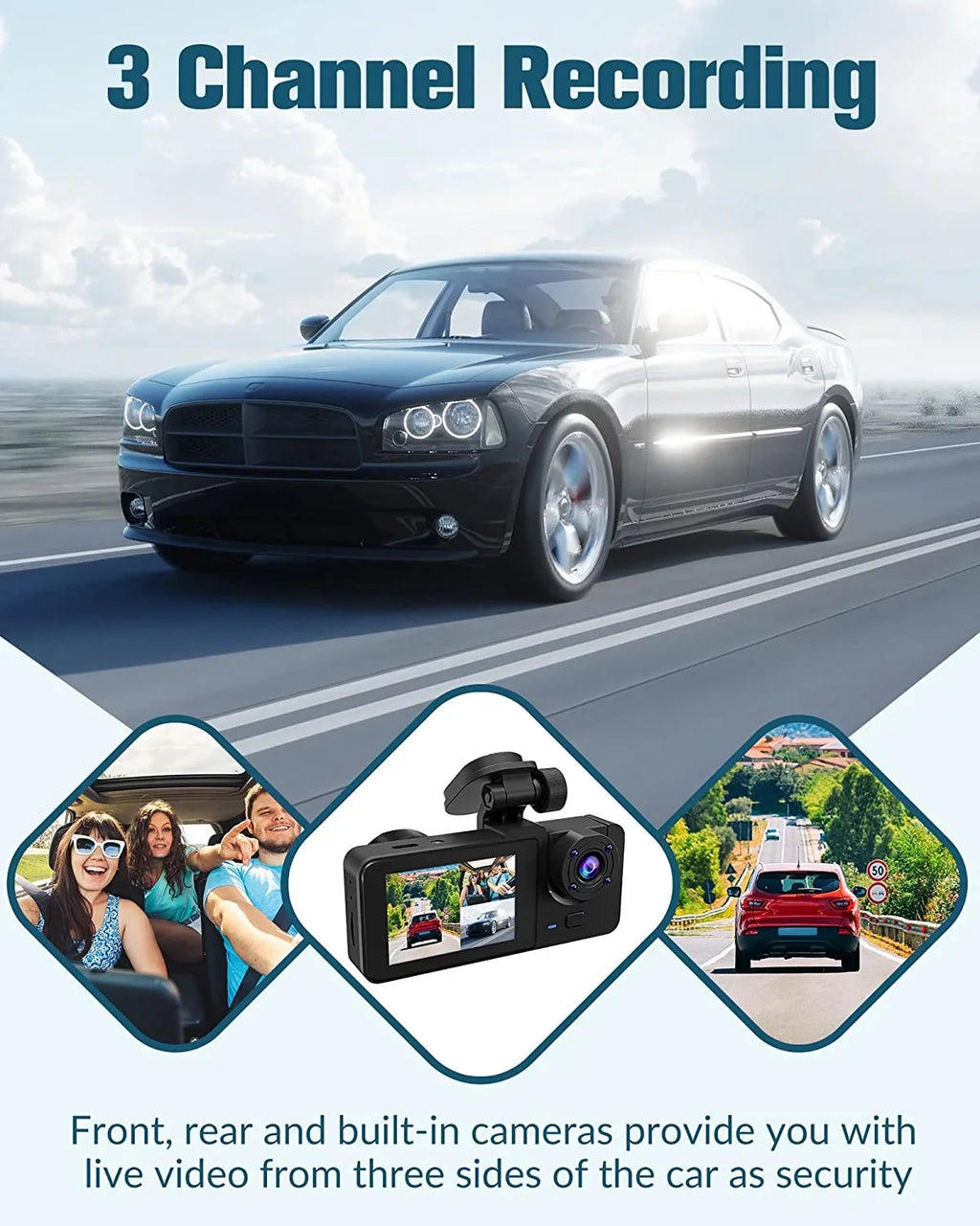 3 Night Recording,24H Screen,WDR,Loop Channel Full IPS Dash with SD Camera Cars Cam Parking Mode UHD Vision,170°Wide Angle,2.0'' Super Inside,4K Rear Dash 32GB Front for Free and Card,Built-in