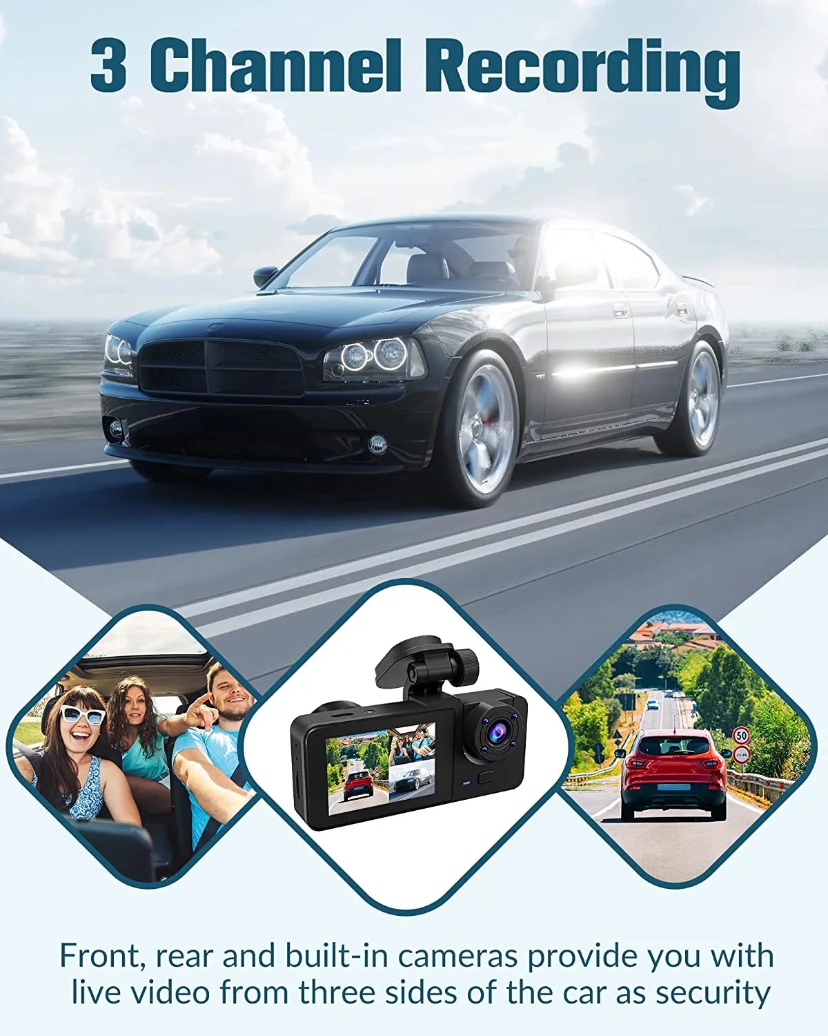 3 Night Recording,24H Screen,WDR,Loop Channel Full IPS Dash with SD Camera Cars Cam Parking Mode UHD Vision,170°Wide Angle,2.0'' Super Inside,4K Rear Dash 32GB Front for Free and Card,Built-in