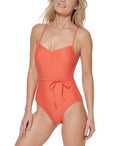 Size Crisscross 16 Back One Orange Swimsuit Piece Women's Hilfiger Tommy Tie-Belt