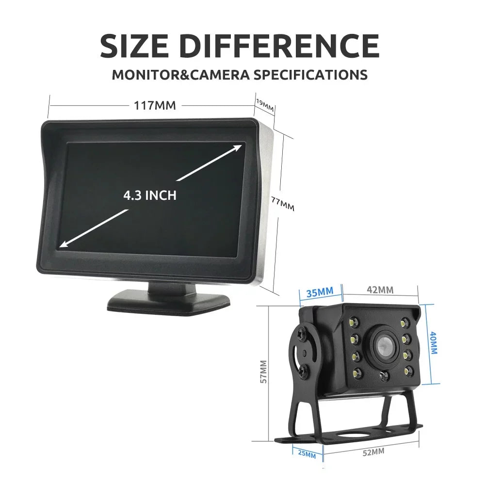 Camera Car Reverse View Rear Plate 4.3in Monitor Parking System License HD Backup