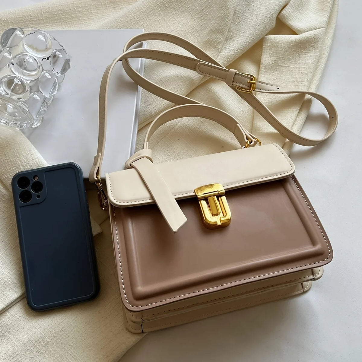 Purse Inch For Women Leather Crossbody (7.9*5.93*3.16) Decor Faux Junior Flap Buckle Bag, Square Handbag, Trendy