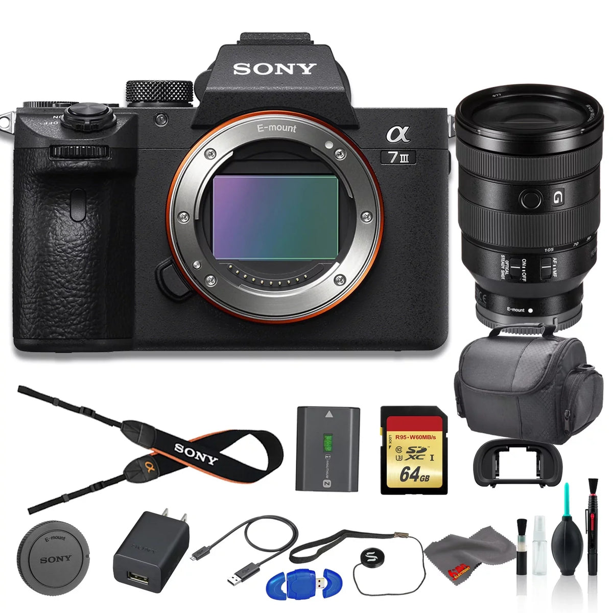 FE f/4 Reader 64GB More Alpha Lens, Card, Sony Digital Bundle Memory Sony Memory - With III Camera a7 Card and 24-105mm Mirrorless Bag,