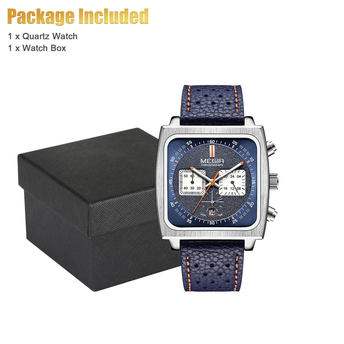 Waterproof Business Watch Men's Quartz Luminous Luxury Leather MEGIR Chronograph