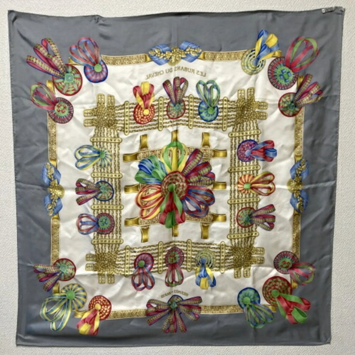 Accessory Carre90 DU (Good) CHEVAL Fashion Silk Gray LES RUBANS Pre-Owned HERMES Ribbon Horse Ladies Scarf