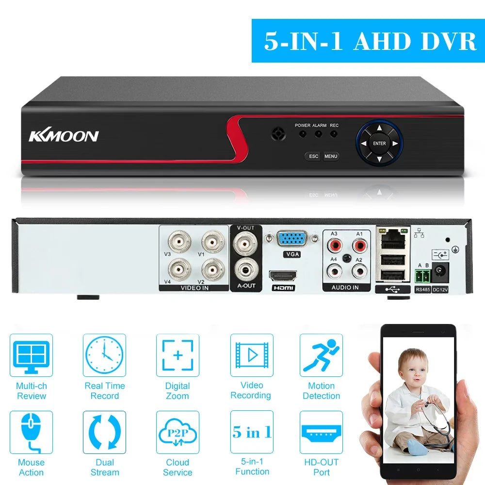 4CH Digital for P2P kit Recorder Definition (NO CCTV Phone DVR office Video DVR Plug System 1080P Monitoring KKmoon AHDAnalogTVICVI/ Home HDD) High Remote Full