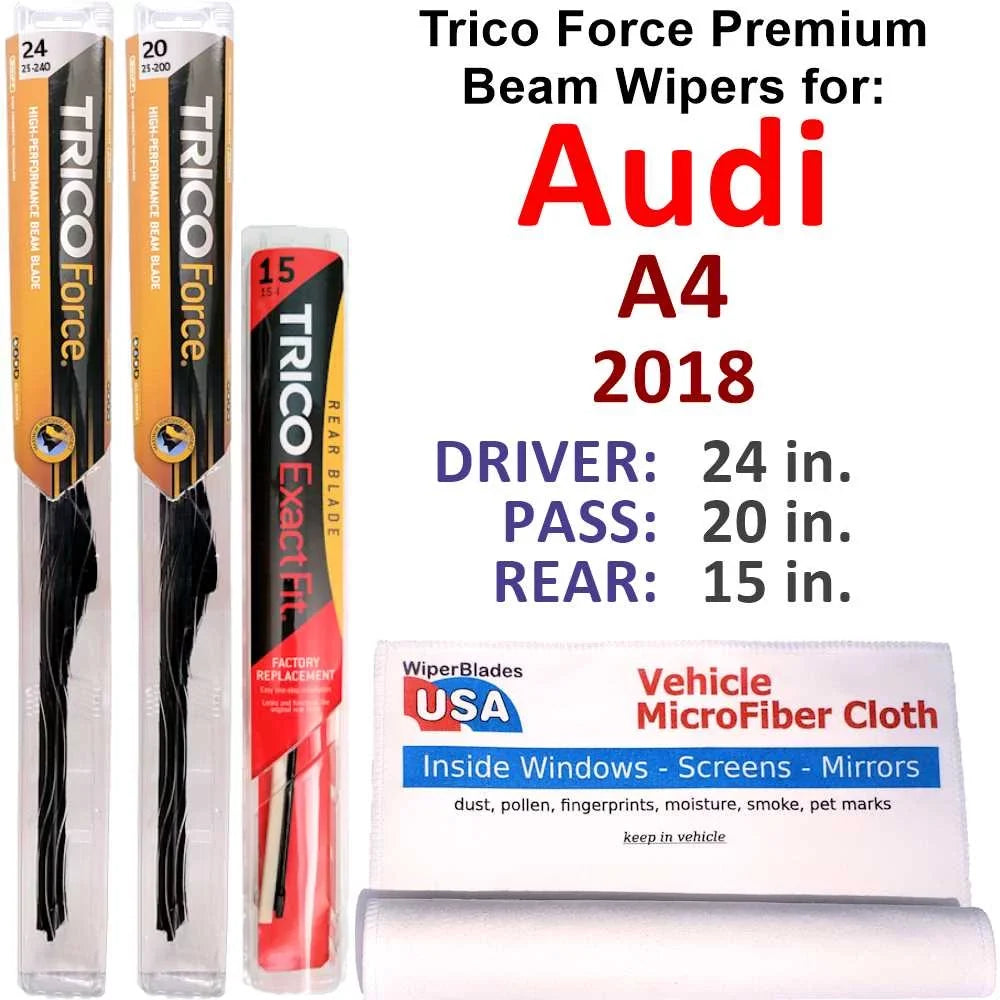 (Set of 3) w/Rear A4 2018 Performance Wiper Wipers Beam Audi