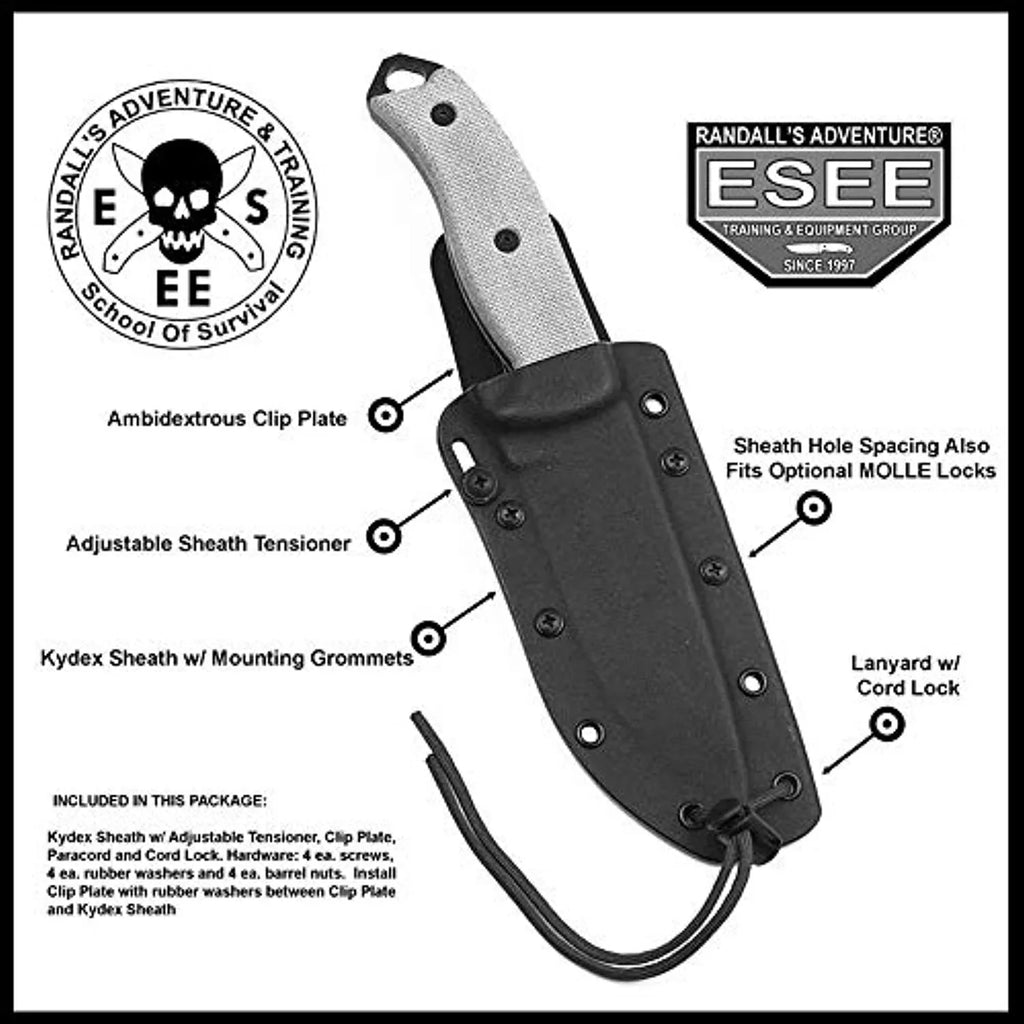 1095 Carbon Natural & 5S-E Fixed Black Blade ESEE Serrated Knives Steel Micarta Knife